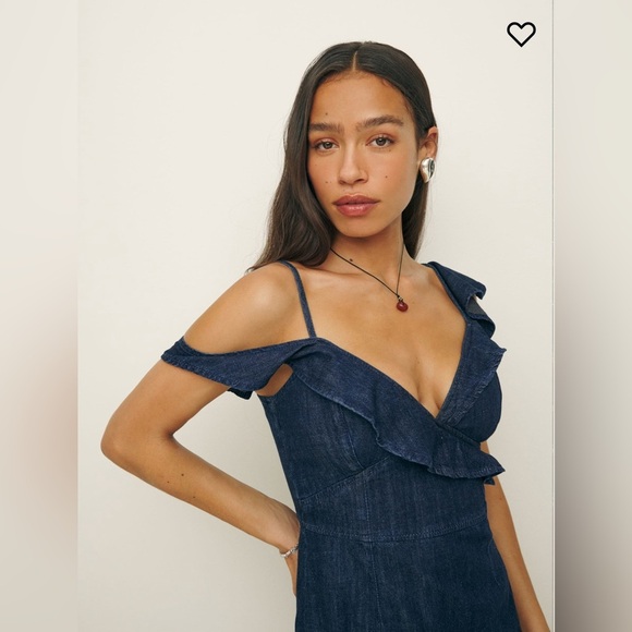 NWT Reformation Evelyn Denim Dress in Galilee Size 6 - Asymmetrical Blue Dress - Picture 6 of 9